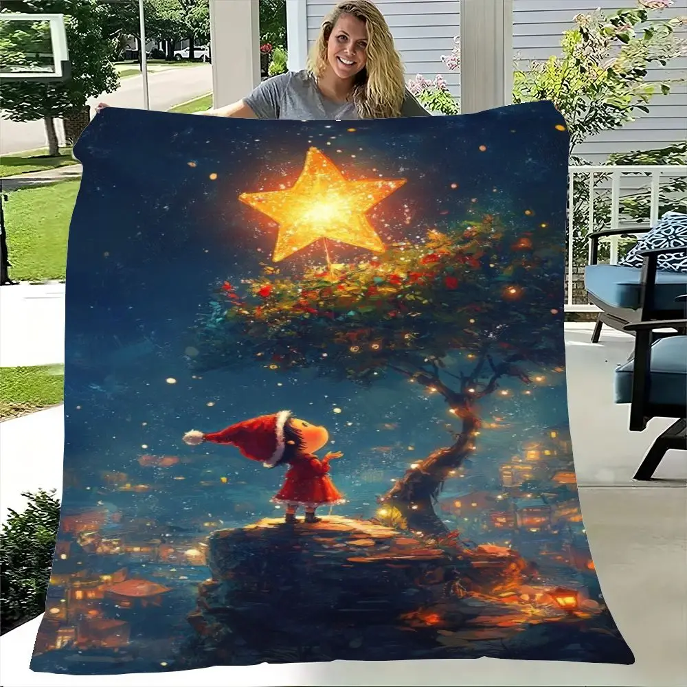 بطانية عيد الميلاد على شكل نجمة ذهبية غريبة الأطوار - رمي صوف ناعم مريح يتميز بمشهد شتوي سحري مع طفل في قبعة سانتا، توينكلي #1