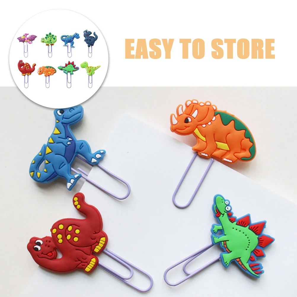 8 Pcs Dinosaur Bookmark Document Paper Clips Adorable Decorative Small Paperclips Shaped Cartoon