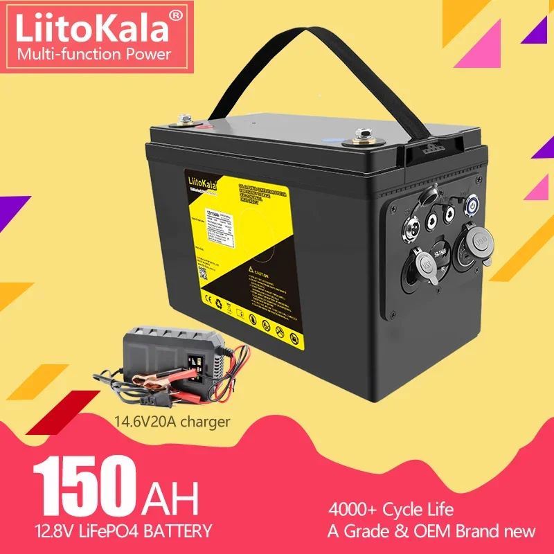 LiitoKala 12.8v 150AH lifepo4 battery with LCD display 12V 150Ah for RV Xenon light Solar energy storage Inverter 14.6V20A