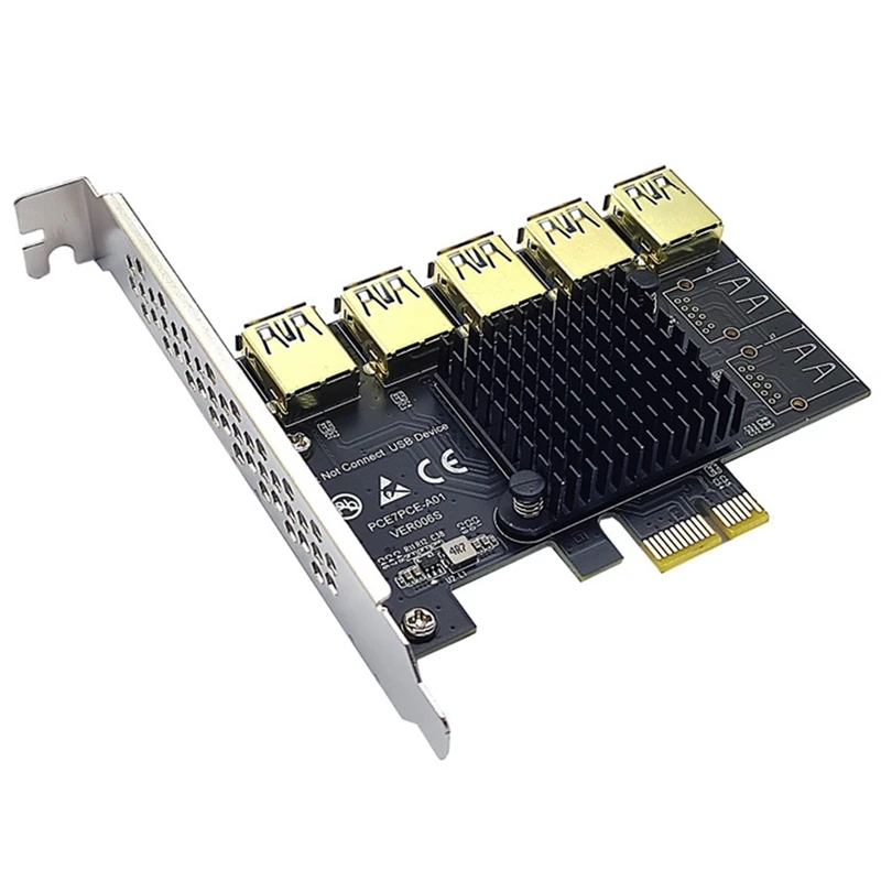 

PCI-E 1X To 5 PCI-E Adapter Card PCI-E Slot USB3.0 Graphics Card Compatible With X4 X8 X16 Interface For BTC Mining