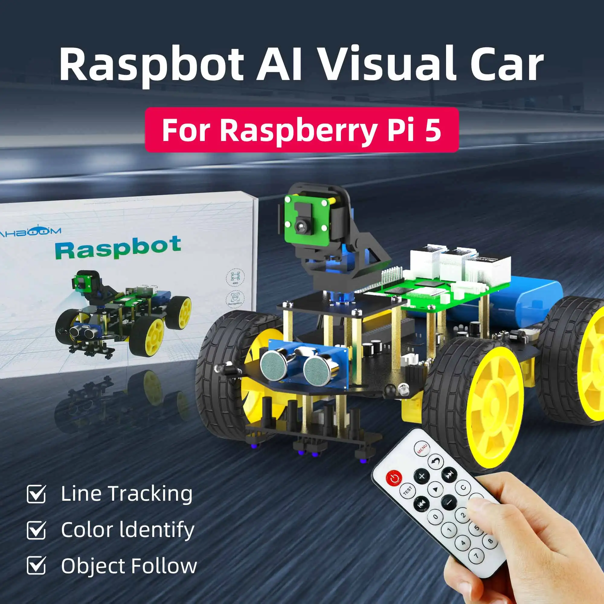 Raspbot 4WD Smart Car AI Vision Robot Learning Kit For Raspberry Pi 5 With 5MP Camera 186500 Battery FPV Control Mobile Track