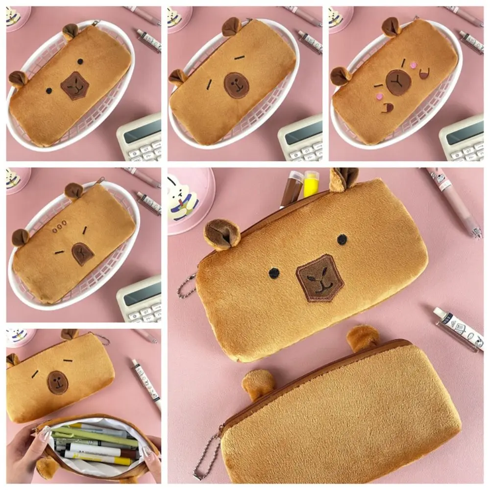 High Quality Plush Pen Bag Large Capacity Multifunctional Pencil Case Capybara Toy Stationery Organizer Student