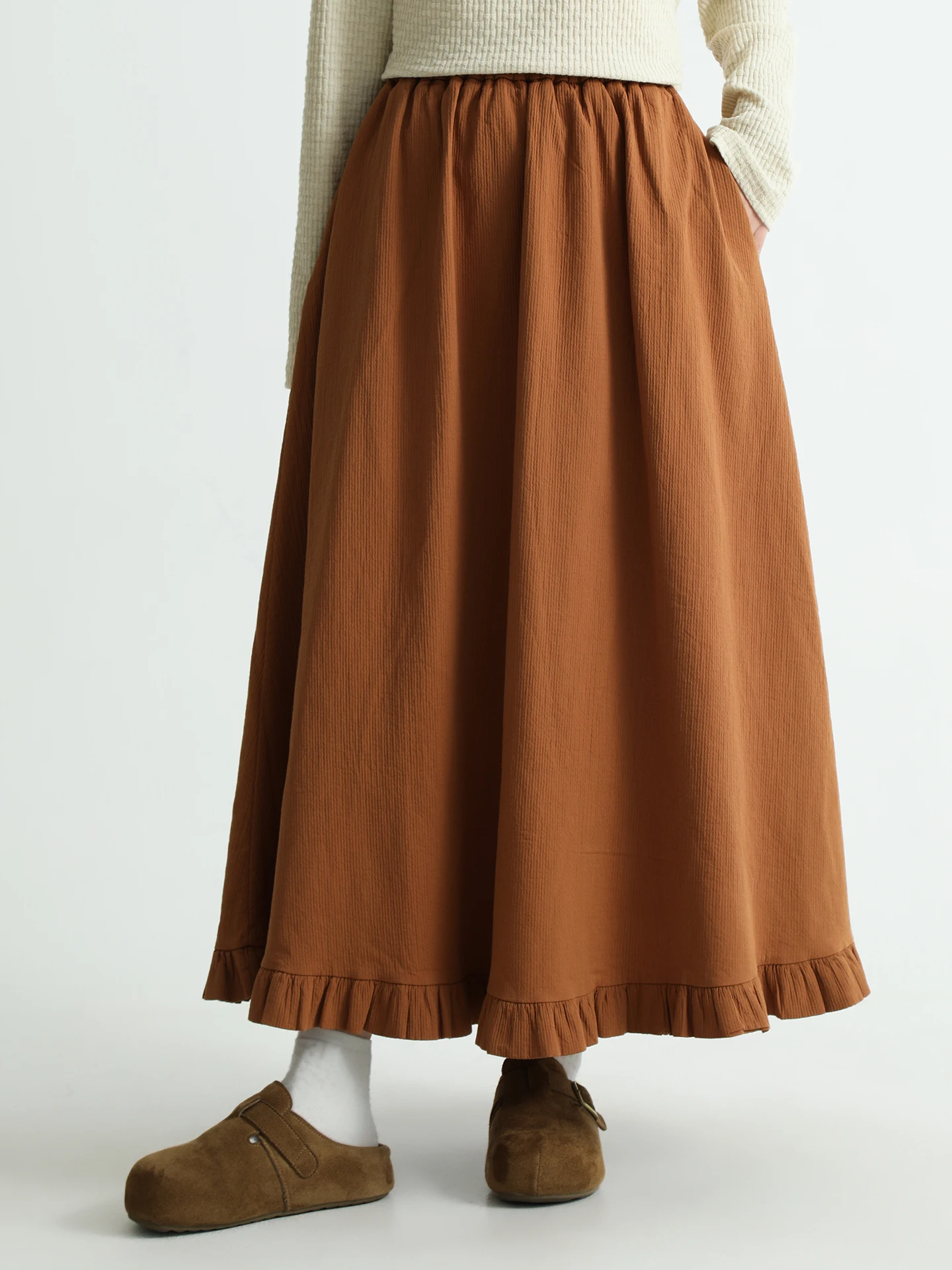 

Юбка А-силуэта Bouren Pure Color с кружевными вставками, женская, весенняя новинка, в японском художественном стиле, универсальная, с высокой талией, из хлопка, для повседневной носки