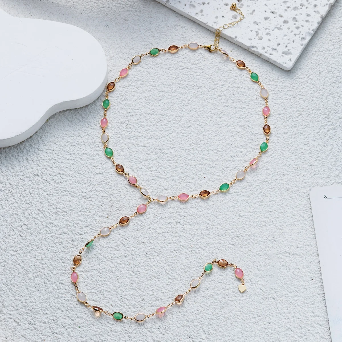 Buntes ovales Harz-Splice-Y-Drop-Halsketten- und Fingerarmband-Set für Frauen, eleganter Vintage-Geometrischer Langer Quasten-Choker-Schmuck – Detail 32