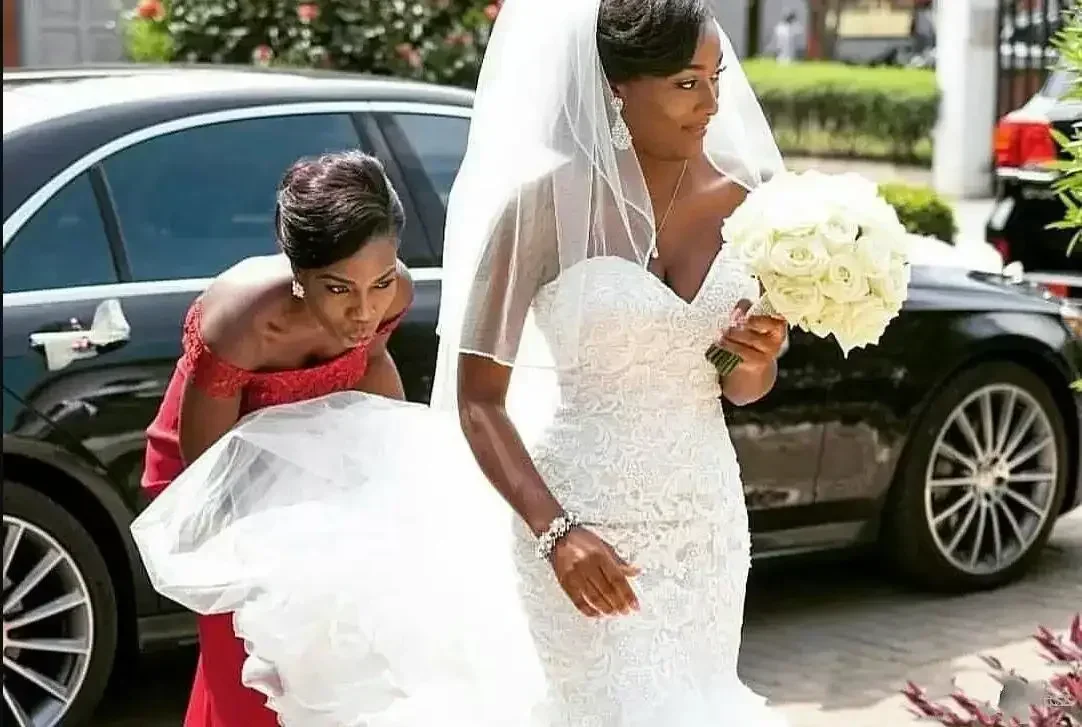 Robe De mariée sirène noire personnalisée, en Tulle, à volants, longueur De balayage, dentelle africaine, robe De mariée