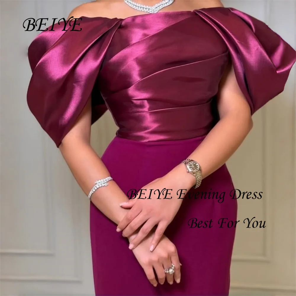 BEIYE Eenvoudige Uit De Schouder Schede Avondjurken Vrouwen Strapless Open Back Party Gown Aangepaste فسات musica