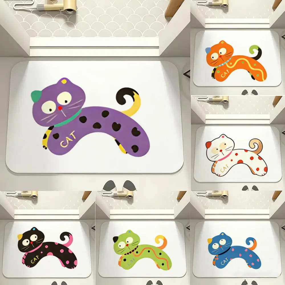 Cartoon Cat C-Colorful Polka Dot Cool Floor Mat carpet diatom mud bathroom quick-drying absorbent floor mat household bathroom