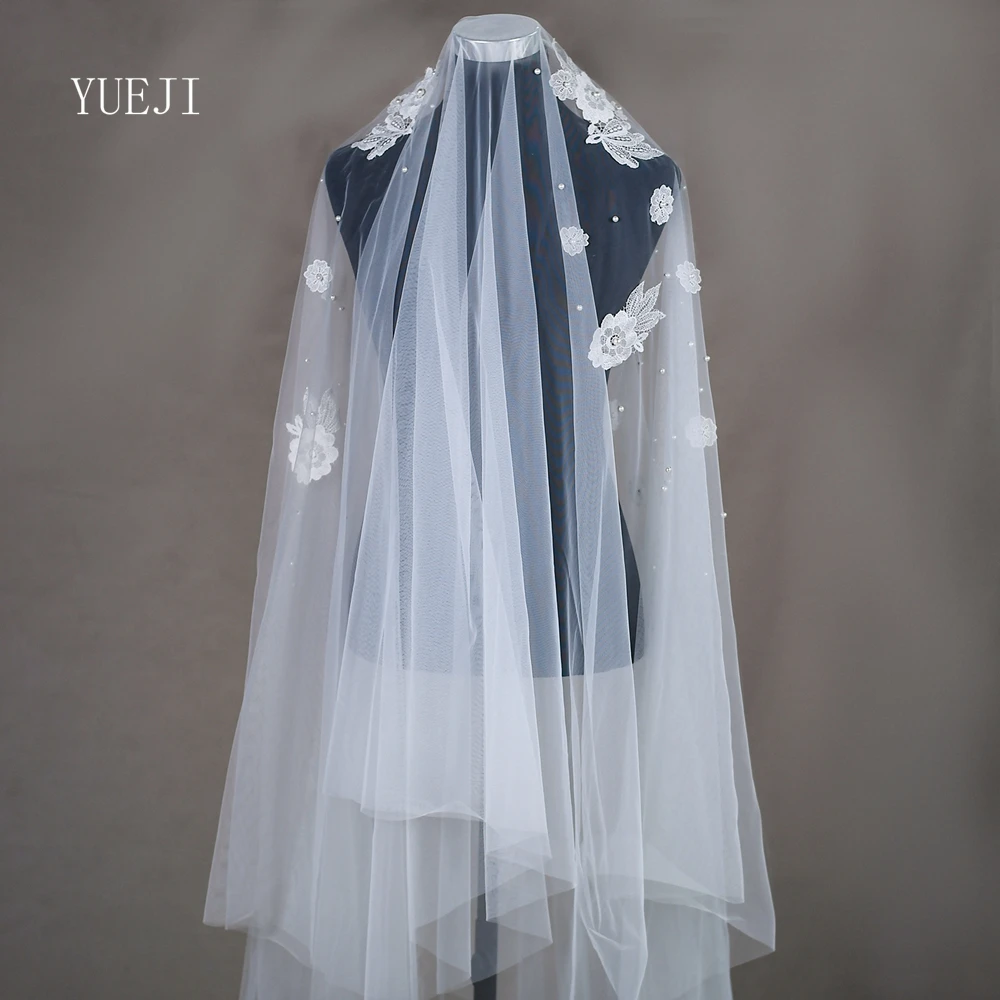 YUEJI Elegant Petal Bridal Veil Double Chapel White Wedding Accessory Velos De Novia Lujo 2024 Floral Veil Wedding YJ61