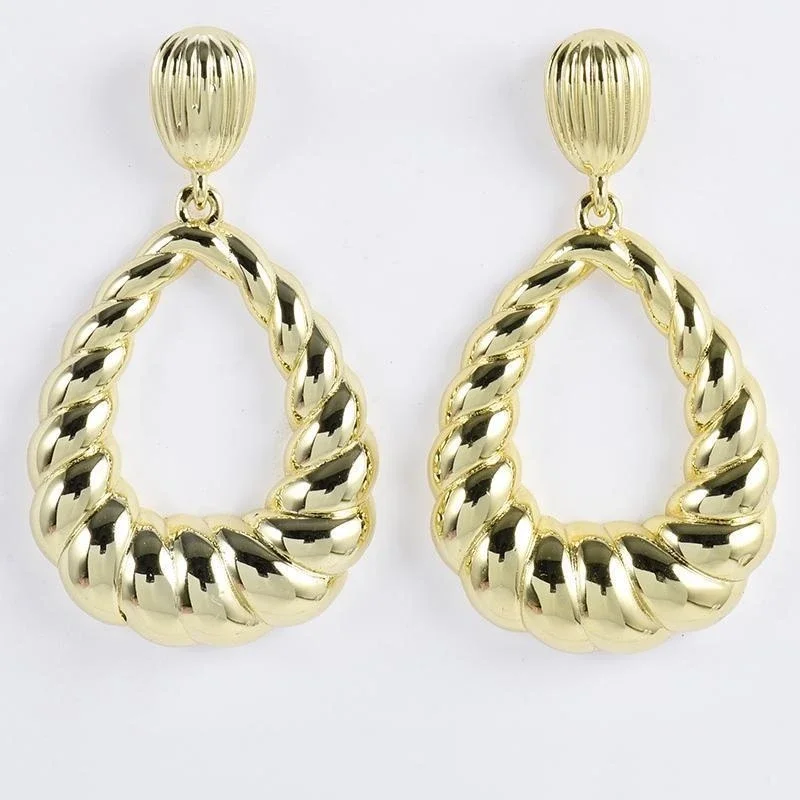 Carline Hotsale Vintage Large Drop Thread Twisted Hemp Earrings 18K Gold plated Trendy 925 Sterling Silver Studs For Women