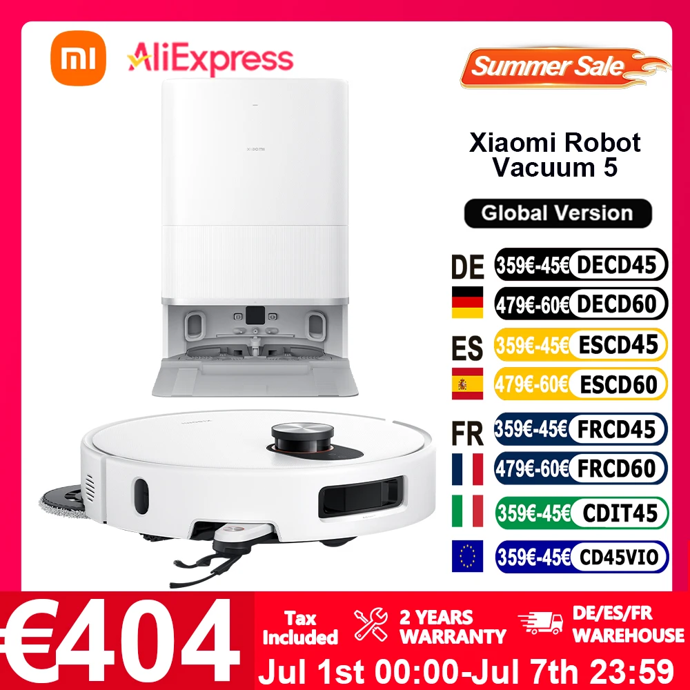 Versión Global Xiaomi Robot Vacuum 5 (actualización X20+) con control por voz inteligente, control por APP, succión Xiaomi de 20000Pa, planificación inteligente del recorrido de limpieza, limpiador