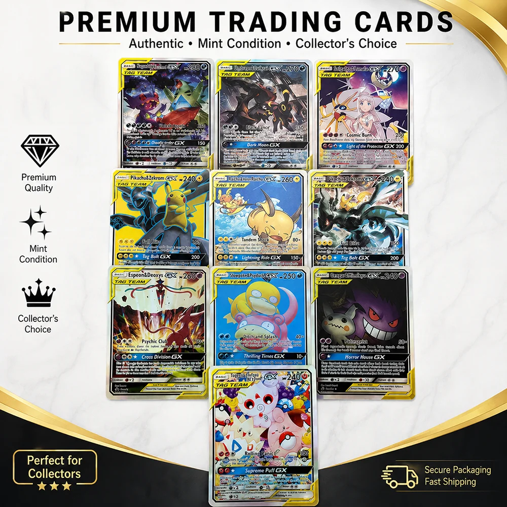 Image of Anime Sammelkarten Tag Team GX 10er-Set Umbreon & Darkrai Gengar & Mimikyu Holo-Folie Seltene Sammelkarten Geschenk
