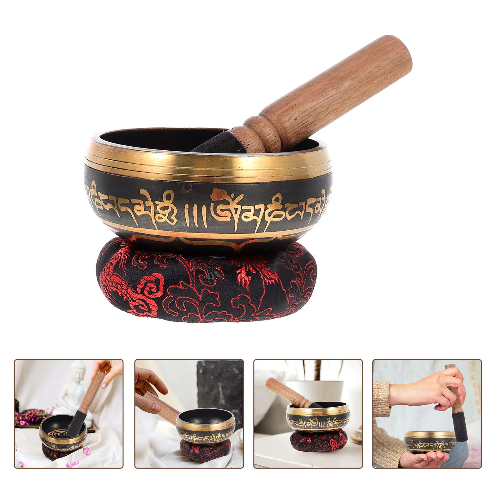 

1Set Copper Singing Bowl Set Meditation Sound Healing Tool Wood Rod Mat for Relaxation Singing Bowl