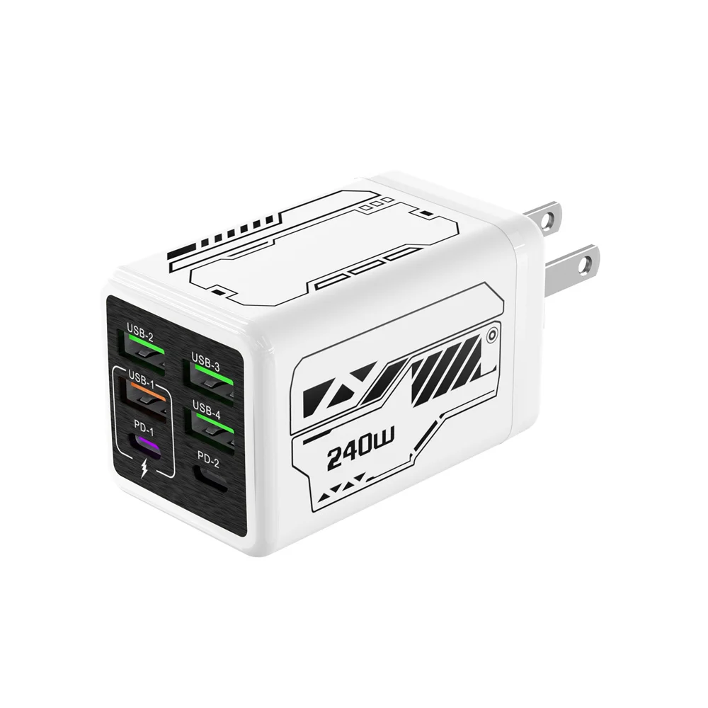 240W GaN-Ladegerät Schnellladegerät 6-Port USB-C PD-Ladeblock mit 240W USB-C zu Typ-C Datenkabel für iPhone Xiaomi Huawei Smartphone