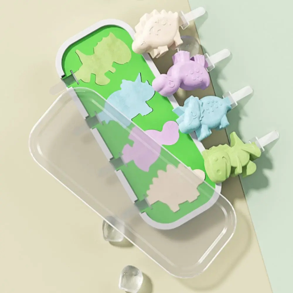 2PCS Silicone Dinosaurs Ice Cream Mold with Lid and Stick Dust-proof Ice-lolly Maker Cartoon Easy To Demold