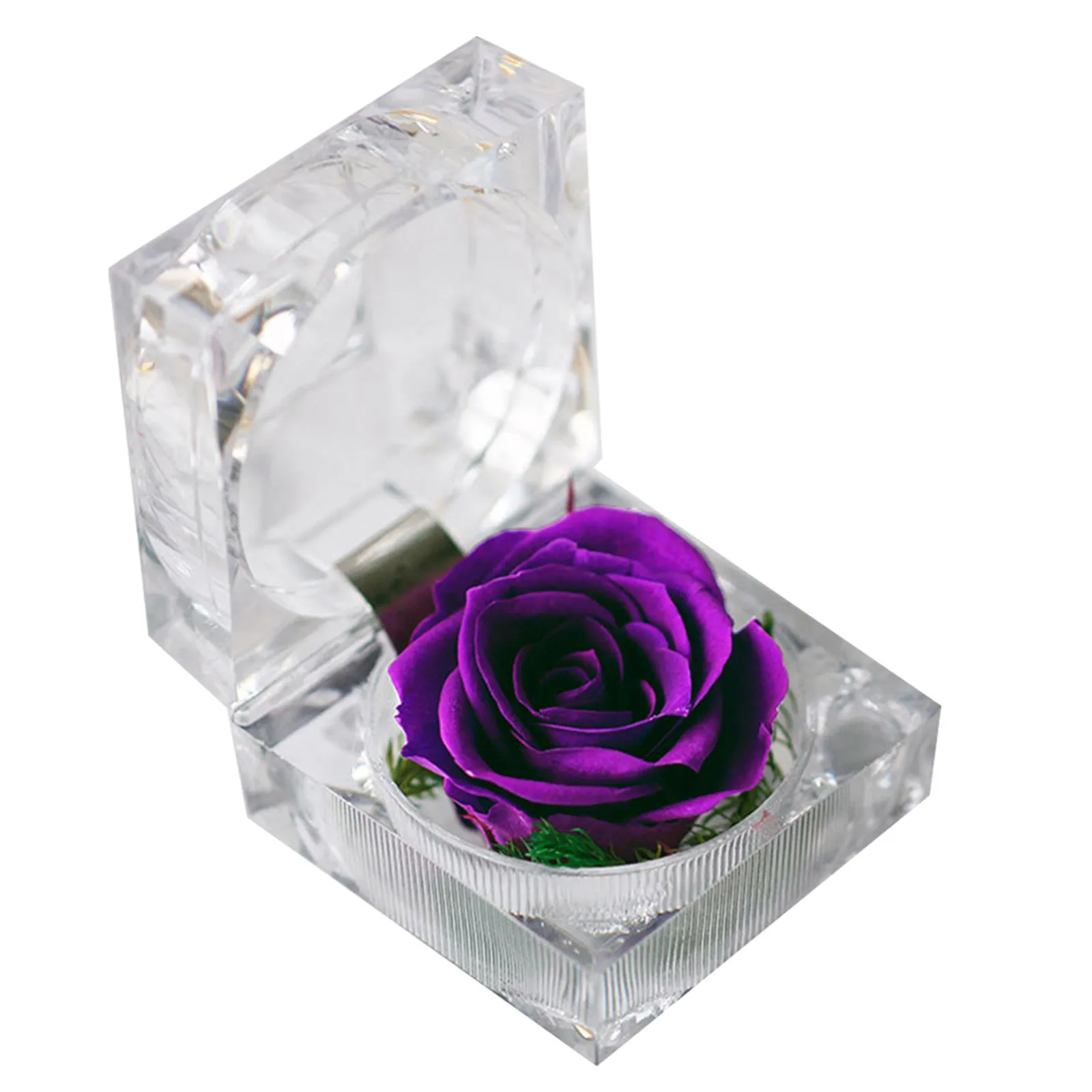 

1Pcs Eternal Flower in Glass Dome with Ribbon Purple Perfect for Valentine's Day Wedding Home Decor Dome Flower