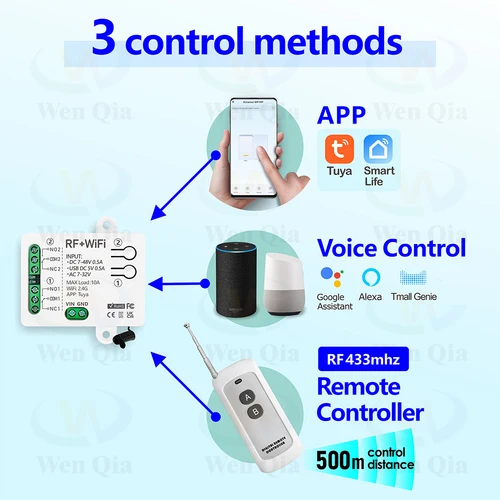 Imagen 2 del producto Interruptor de luz inteligente Tuya de 2 canales, módulo de Control remoto WiFi y RF, USB 5V DC 12V 24V 48V, funciona con Alexa Google Home, para Motor de ventilador de lámpara