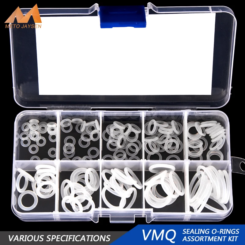 

150PCS/box PCP VMQ White Silicone Sealing O-rings Gasket Replacements Kit OD 6mm-20mm CS 1mm 1.5mm 1.9mm 2.4mm 10 Small Sizes