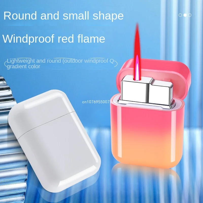 Round and Compact Red Flame Inflatable Windproof Lighter, High Quality Straight Flush Lighter, Factory Direct Sales