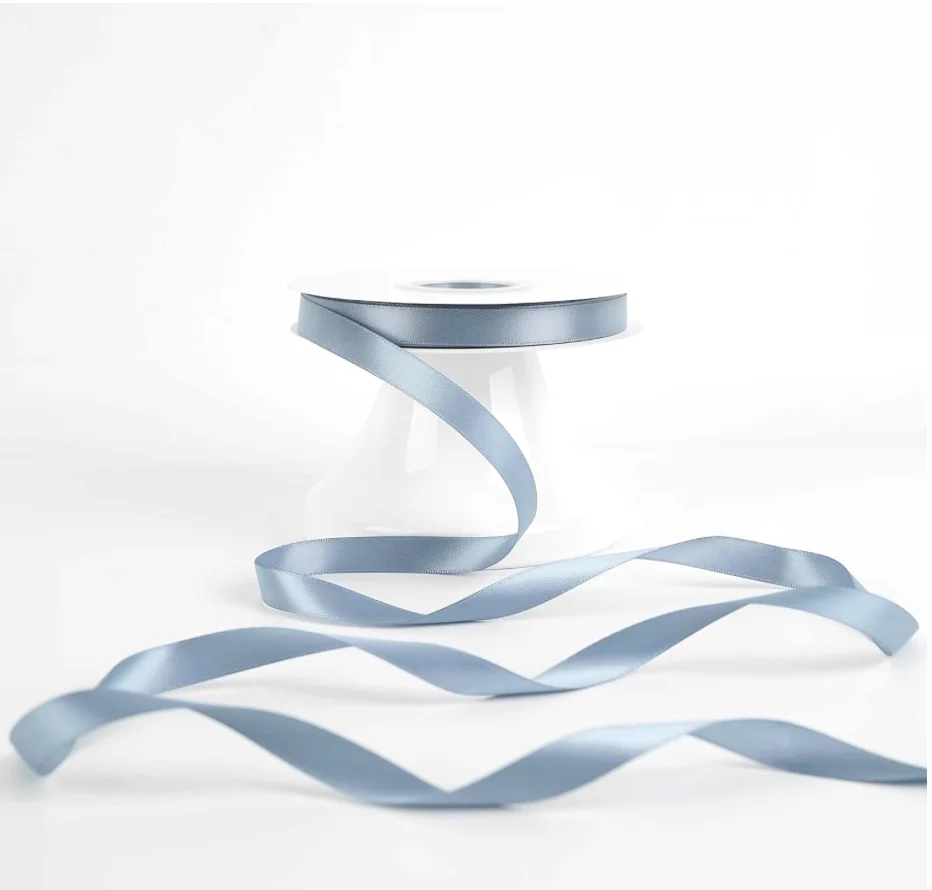 Dusty Blue Satin Ribbon 1/2 inch X 50 Yards Continuous, Blue Double-Faced Satin Ribbon for Gift Wrapping, Bows, DIY Crafts