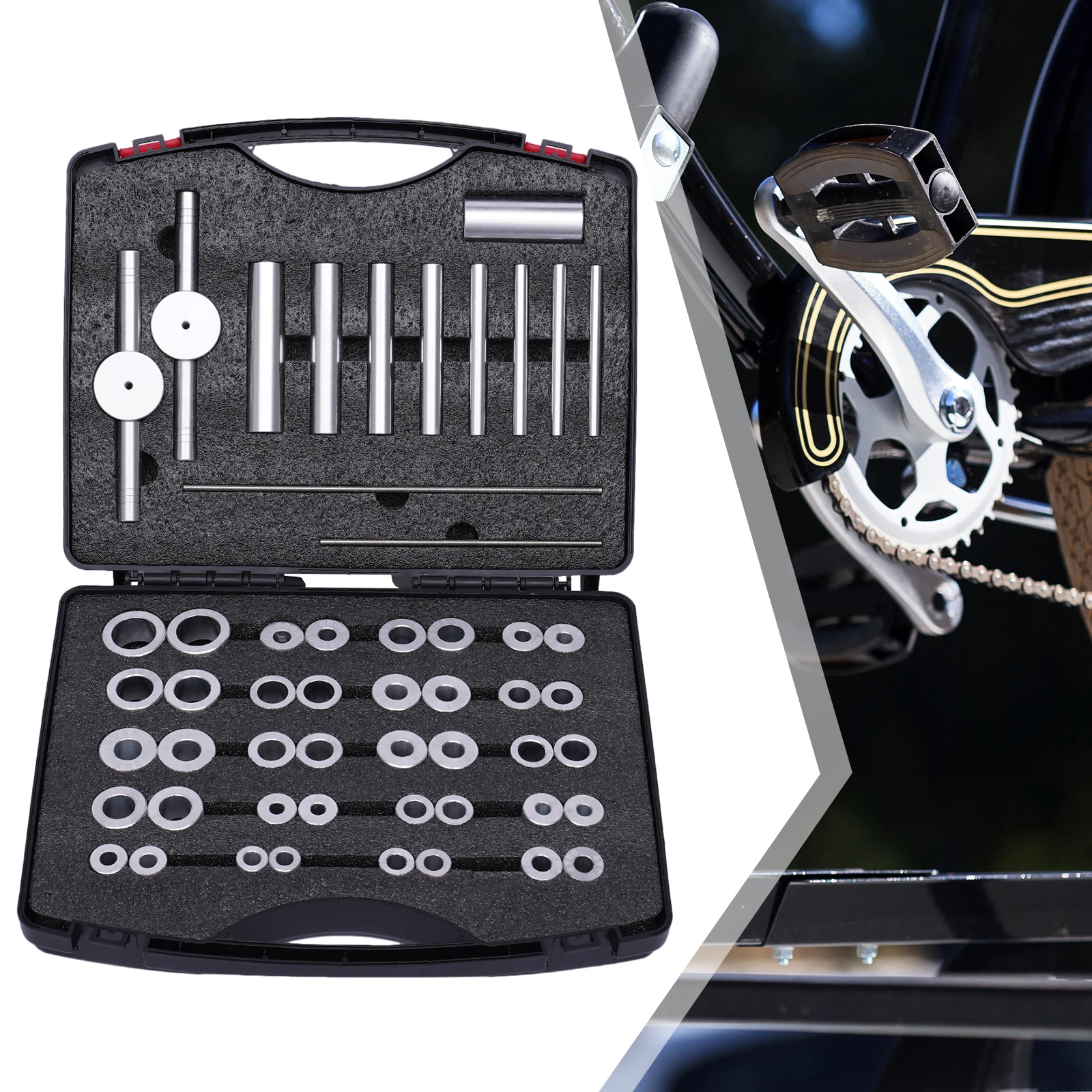 Herramienta de instalación de cojinetes de rueda de acero inoxidable, montaje y desmontaje de piezas de ruedas, instalación de cojinetes de cubo de rueda, caja de herramientas
