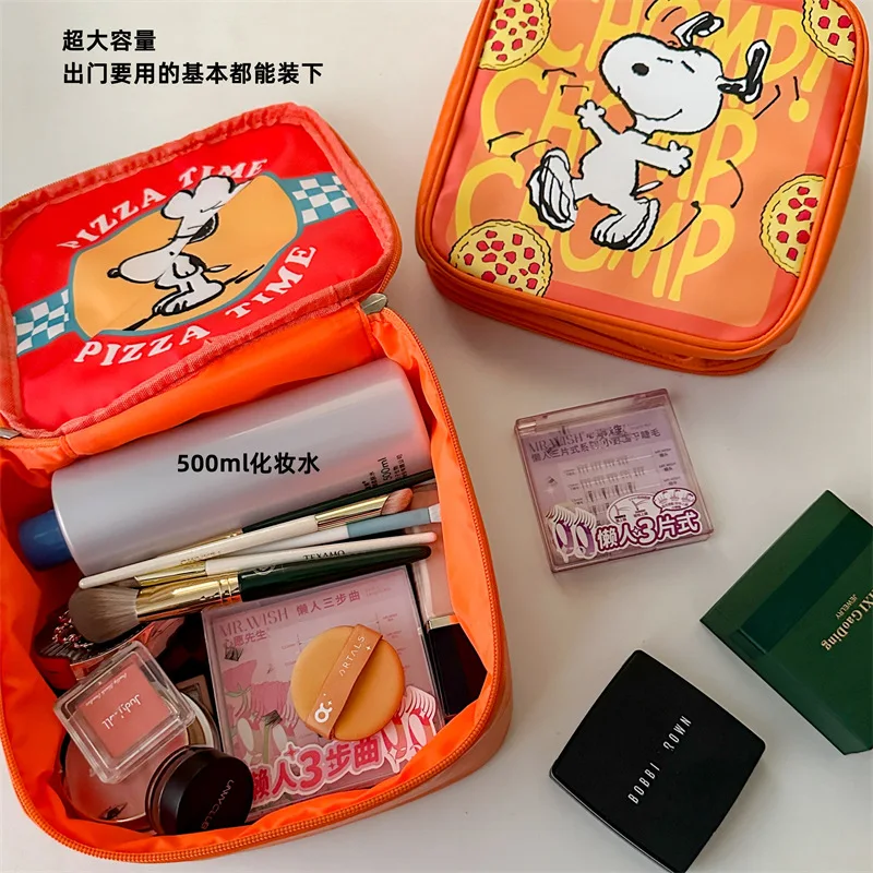 Snoopy Pizza Cosmetic Bag High-color Value Large-capacity Portable Handbag Cartoon Dirty-resistant Waterproof Wash Storage Bag