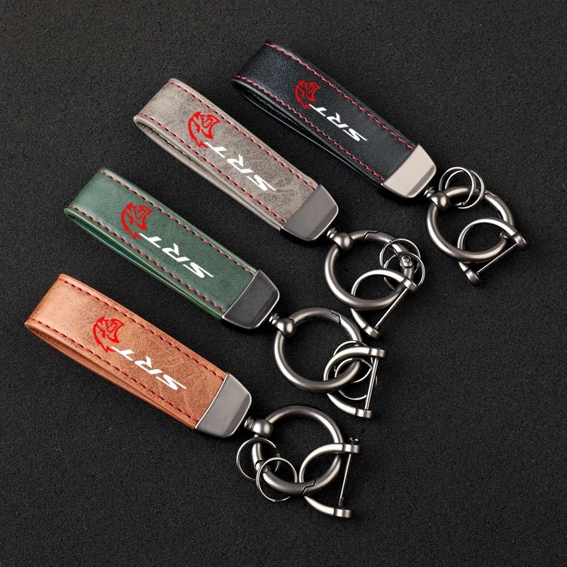 For SRT 4 6 8 10 For Dodge Ram 1500 Dart SRT Journey Leather Car keychain Horseshoe Buckle Jewelry