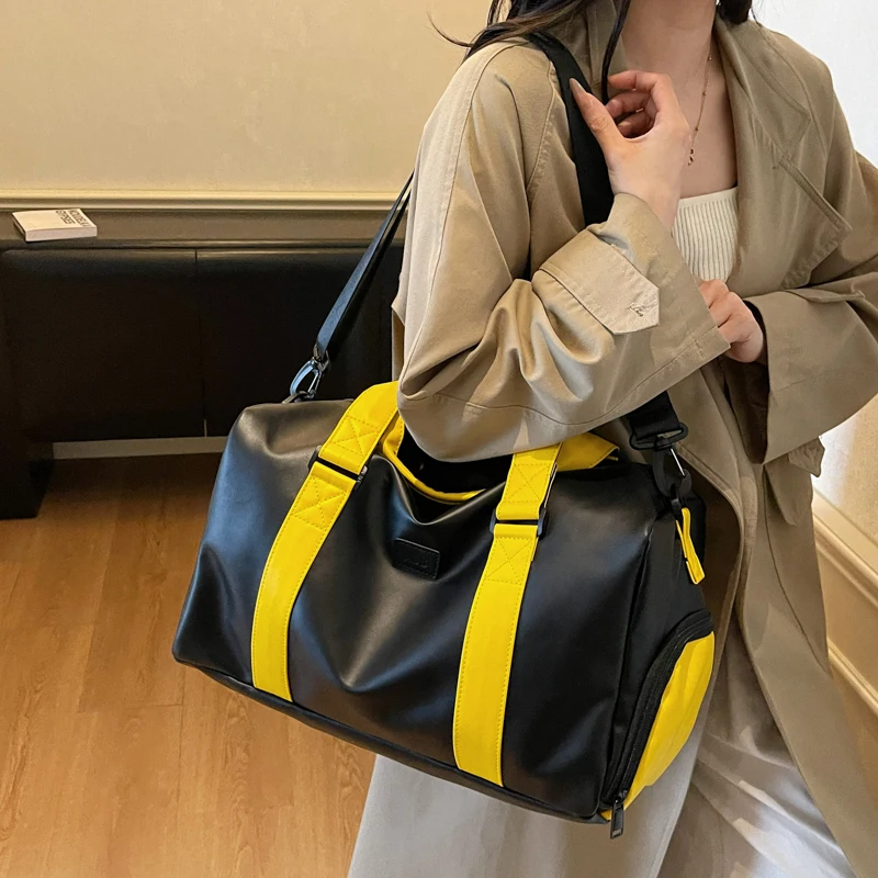 Women PU Crossbody Bag Large Capacity Travel Duffel Tote Fitness Gym Yoga Handbag Outdoor Hiking Camping Training Sling Backpack