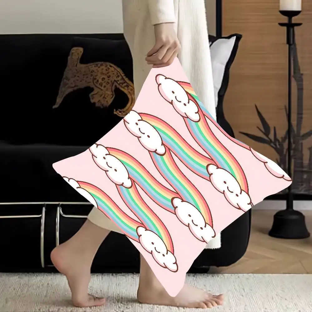 

Rainbow Clouds With Smiles Cushion Cover Decorative Pillow Sofa Home Decor Case Pillow Cases