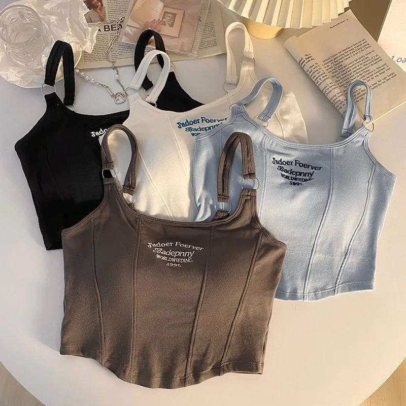 새로운 여성 의류 조끼 탑 탱크 매운 소녀의 아름다운 백 서스펜더 여름 겉옷 틈새 짧은 탑 속옷 탱크 탑 조끼