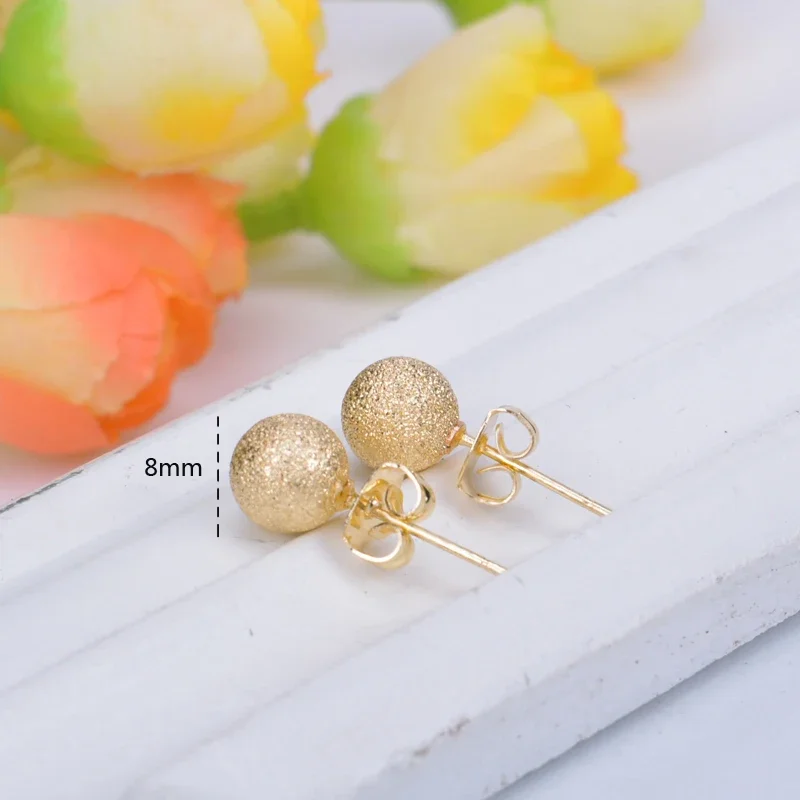 Shamty 6 Pair Stud Earrings Trendy Sand Blasted Yellow Ball Stud Earrings 8mm Gold Color High Quality