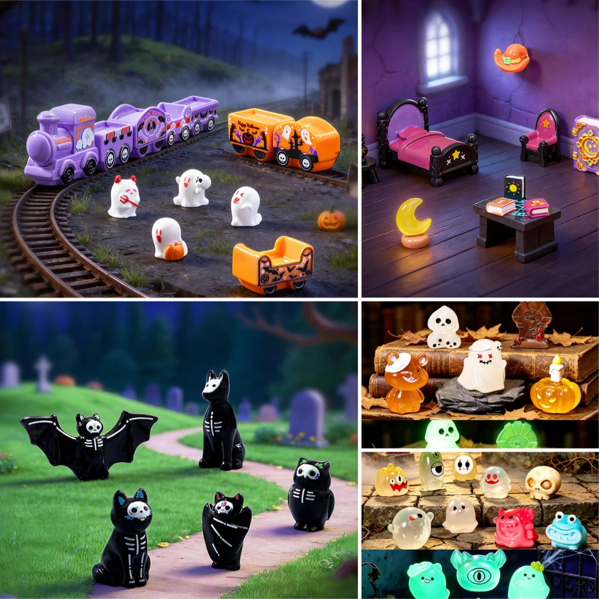 100pcs Mini Resin Halloween Ghost Pumpkin 3D DIY Accessories for Keychain Pendants Micro Landscape Desktop Dollhouse Ornament