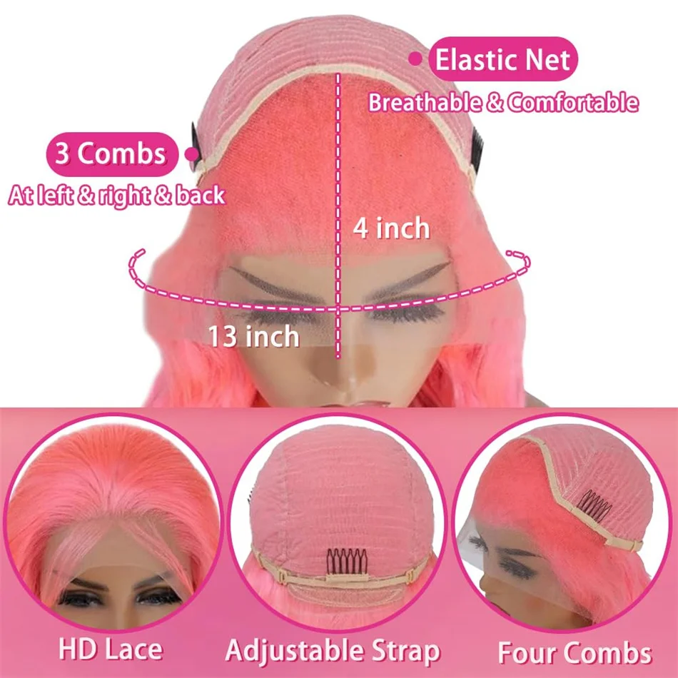 وردي فاتح 13x6 غلويليس HD الدانتيل شعر مستعار أمامي خصلات الشعر المستعار الإنسان الملون على رائجة البيع الجسم موجة شفافة الدانتيل شعر مستعار أمامي ارتداء الذهاب #6