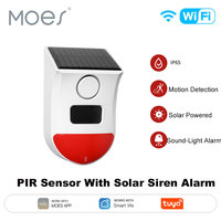MOES Tuya WiFi Smart Human PIR Motion Sensor Siren Alarm Solar Powered Sound Light Waterproof Outdoor 120dB With Remote ControlC