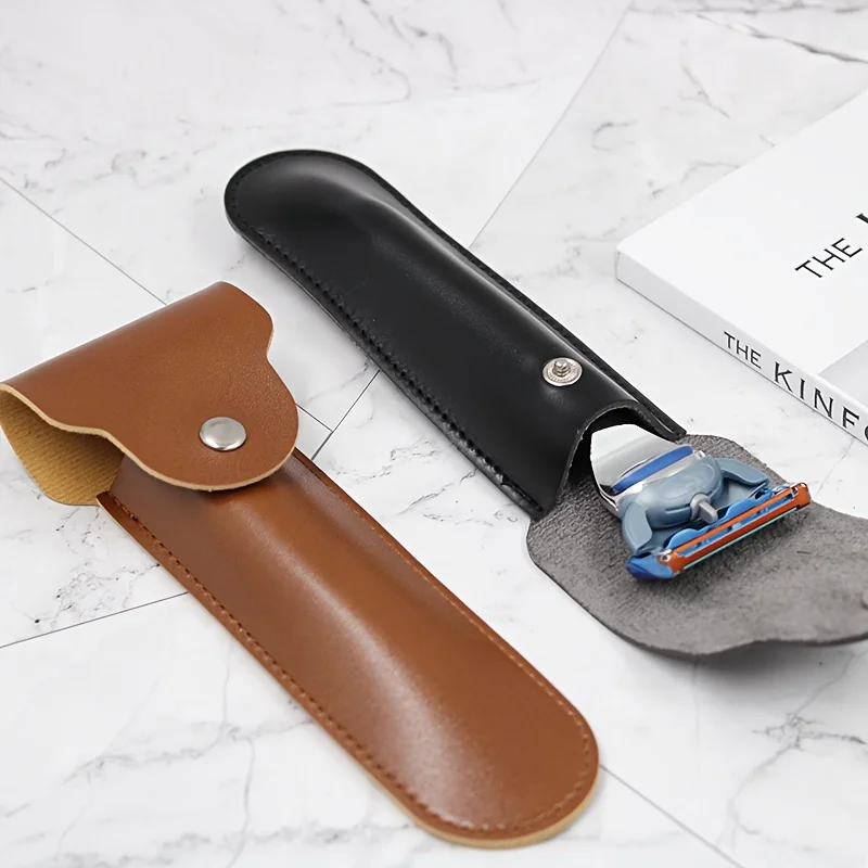 حافظة جلدية لشفرات الحلاقة اليدوية، ملحقات أداة تشذيب اللحية للسفر، حقيبة صغيرة لإصلاح اللحية، حقيبة تخزين جلدية محمولة #4