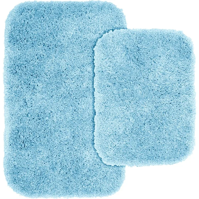 

Serendipity 2 Piece Shaggy Nylon Washable Bathroom Rug Set Basin Blue, 2-Piece Set