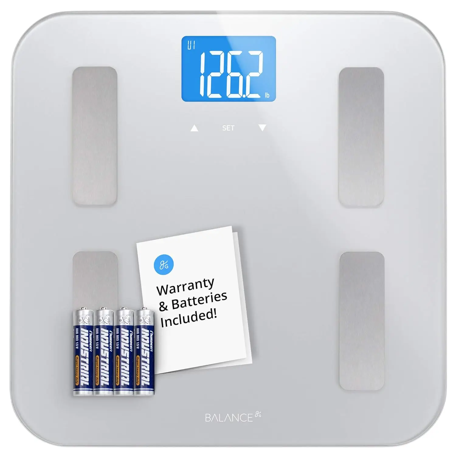 

Accurate Digital Body Fat Scale with Backlit Display, Measures Weight BMI Fat Water Bone Mass, Glass Top Silver