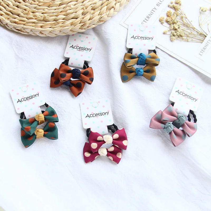 

2pcs/lot Hair Rope Graceful New Wave Point Hair Band Princess Bowknot Kids Cloth Children Adjustable Elastic Girls Kids