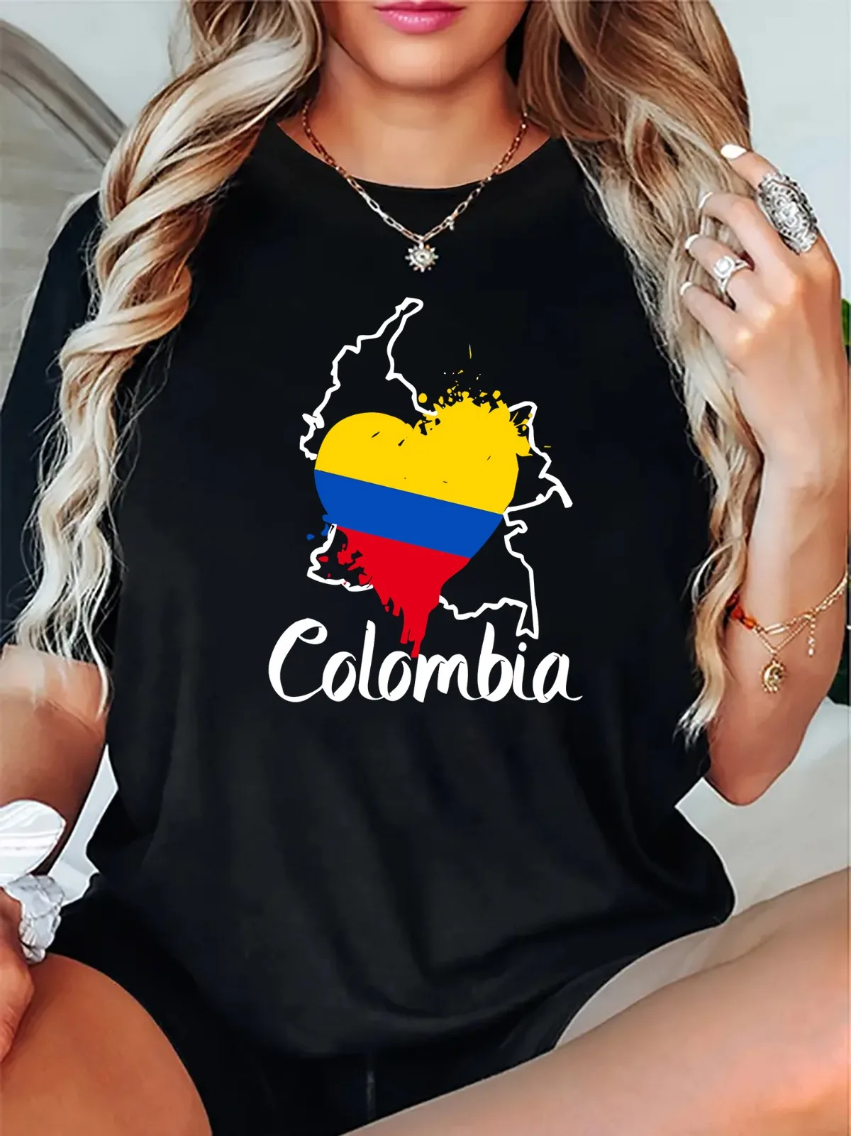 

Женская повседневная футболка с короткими рукавами и колумбийским узором с принтом, круглым вырезом и короткими рукавами, летний топ со спортивным узором