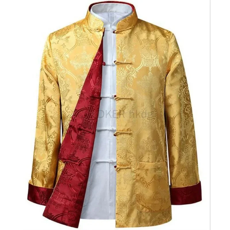Reversible Tang Suit Chinese Jacket Male Traditional Chinese Clothing for Men Silk Kungfu Shirt Cheongsam Top Hanfu Men