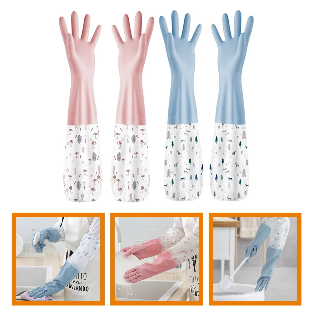 2 Pairs Emulsion Household Dishwashing Gloves Work Large Pvc for Dishes Kitchen