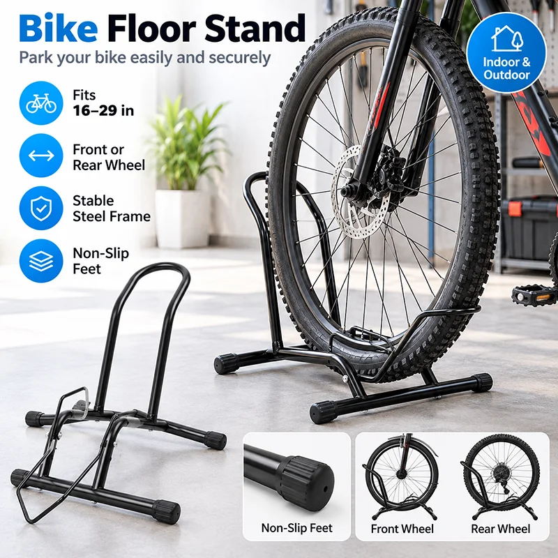Rastrelliera multifunzionale 2 in 1 per parcheggio biciclette con supporto per ruote, ideale per riparazioni e manutenzione di mountain bike e bici da strada.