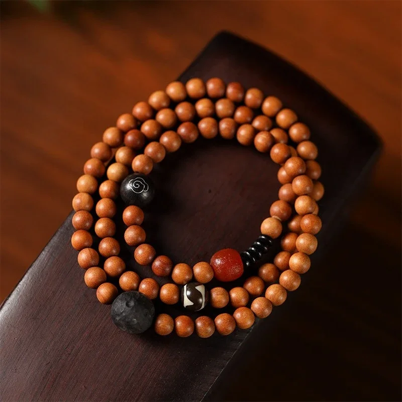 

Artistic Sandalwood and Purple Sandalwood Beads, Three Circles Handstring, Celestial Beads, Meteorite Planet Handheld