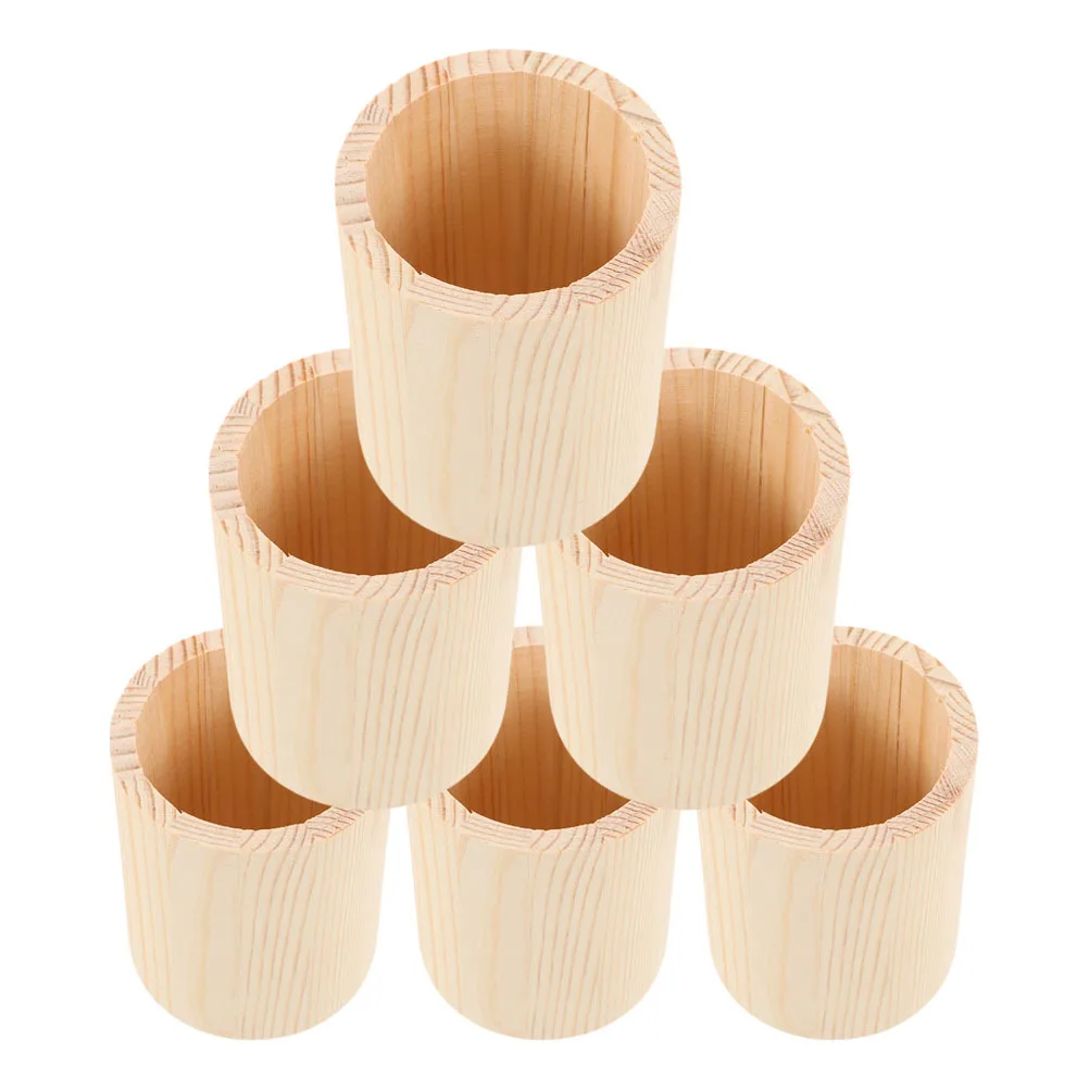

6Pcs Wood Pencil Holder Desktop Organizer Solid Wood Pen Cup Compact Design Makeup Brush Holder Office School Workspace Storage