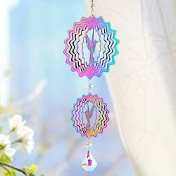 Hummingbird Wind Spinner Kinetic Hanging Suncatcher Flowing-Light Effect Wind Sculptures Yard Garden Decor with Rotating Hook