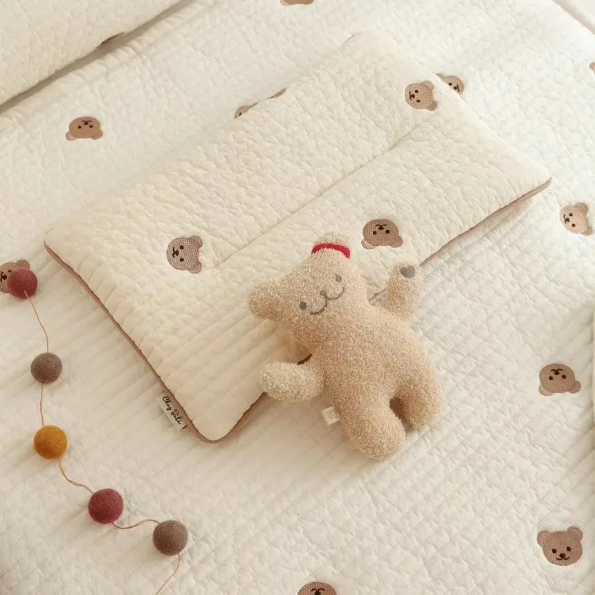 Children's Pillow Exquisite Animal Embroidery Sweat Absorbing Breathable Cotton Pillow Baby Happy Pillow