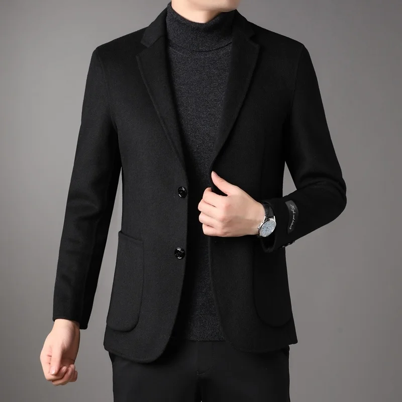 Top Grade Men's Autumn Winter Fashion Short Wool & Blends Jacket 2022 New Men Business Suit Collar Slim Fit Coat