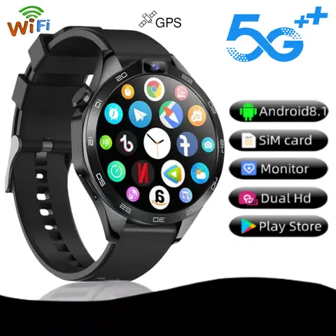라운드 Smartwatch 4G 남자 업그레이드 칩 SIM 카드 8GB + 128GB 안드로이드 8.1 듀얼 카메라 WIFI GPS 1.85