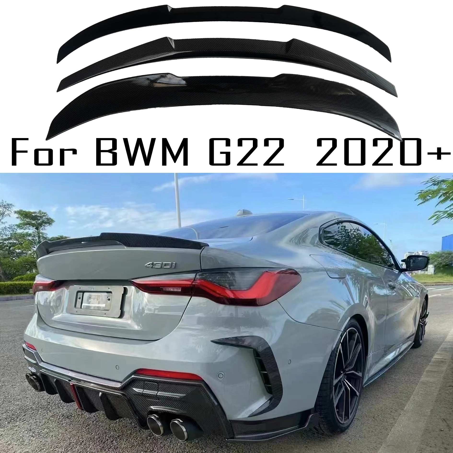 

For BMW G22 2020 21 22 23 M4 MP PSMstyle rear trunk lid spoiler carbon fiber glossy black 420i 430i M440i 420d 430d M44d