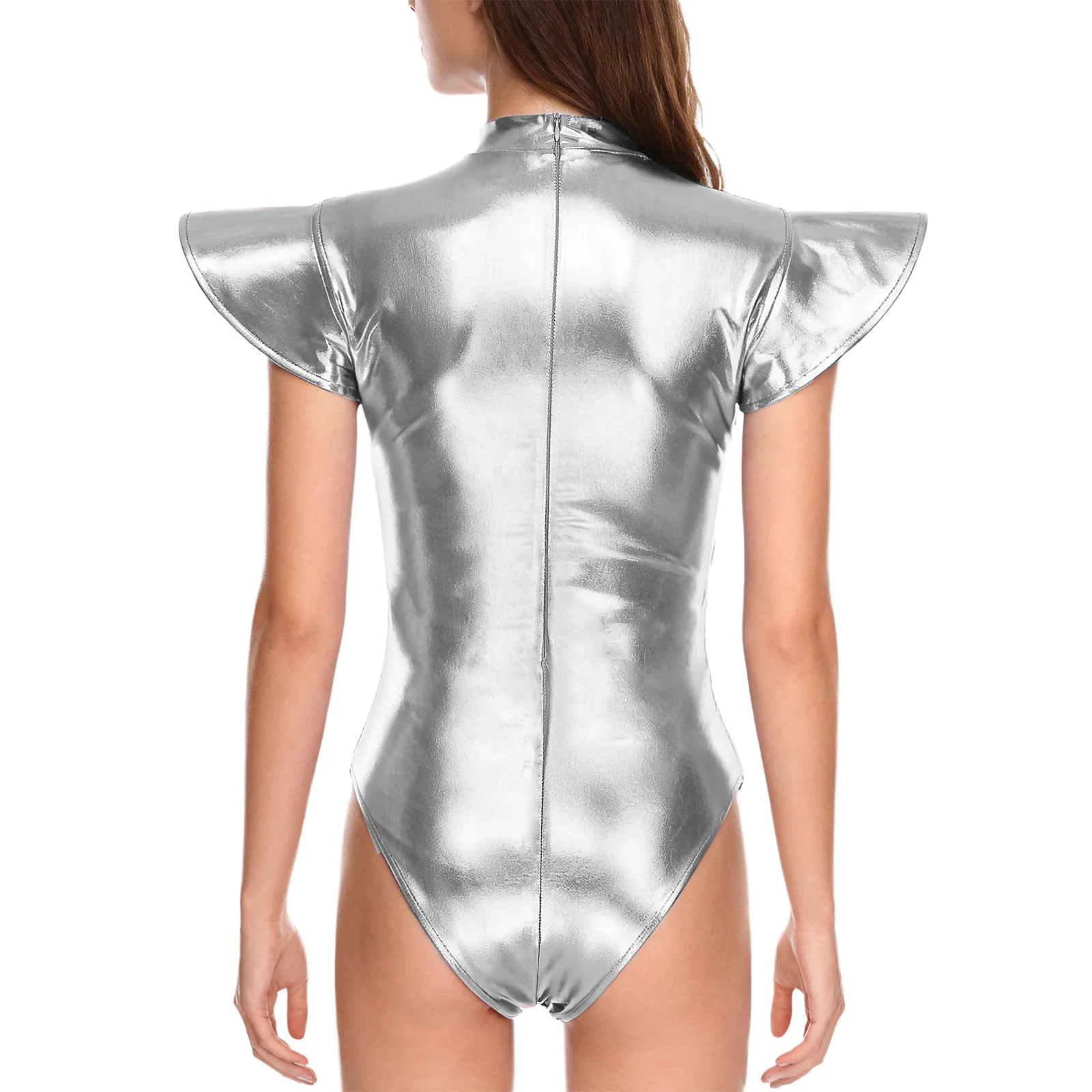 Justaucorps holographique à manches volantes pour femmes, pour fête, Club, pôle danse, scène, body de spectacle, tenues de Cosplay aliennes spatiaux