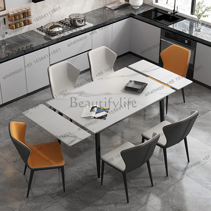 Modern simple household small apartment retractable rock slab dining table Italian light luxury rectangular dining table